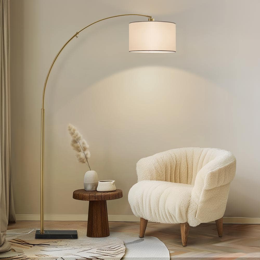 Antique Brass Arc Floor Lamp with Fabric Shade