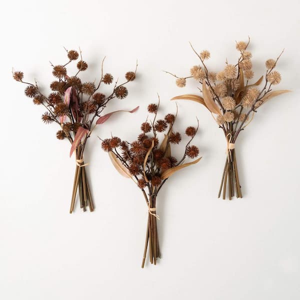 SULLIVANS 18" Artificial Fall Thistle Leaf Bush Set of 3, Multicolor