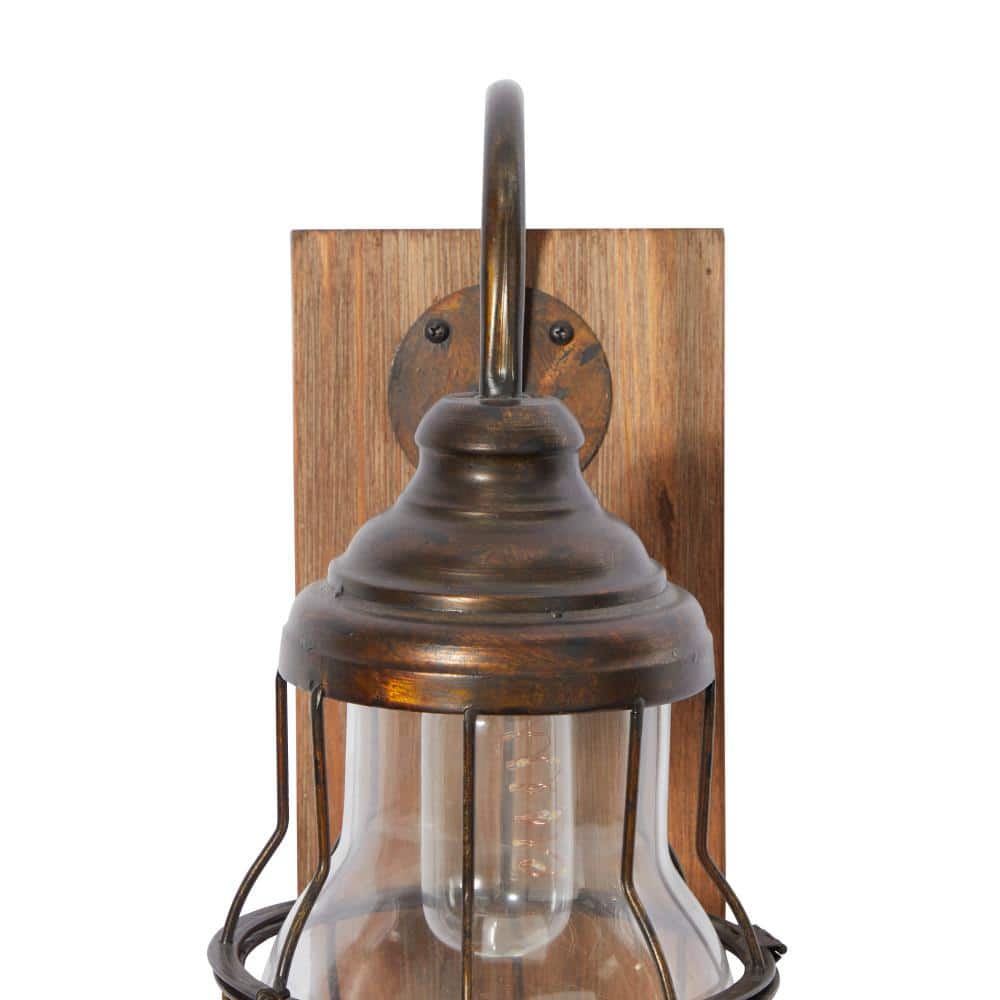 17" Black Iron and Wood LED Wall Sconce