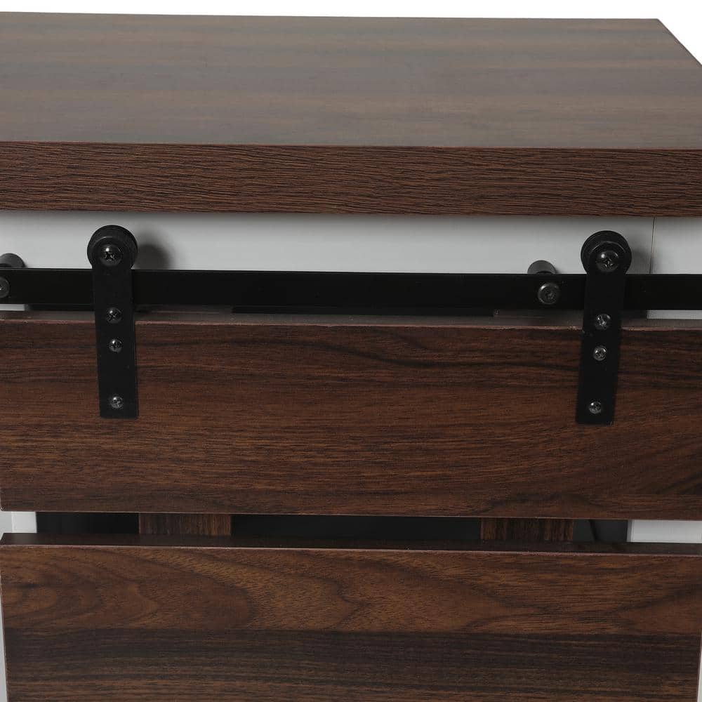 White and Dark Brown Wood Sliding Door Storage Cabinet