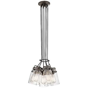 Brinley 6-Light Olde Bronze Vintage Industrial Shaded Kitchen Pendant Hanging Light with Clear Glass
