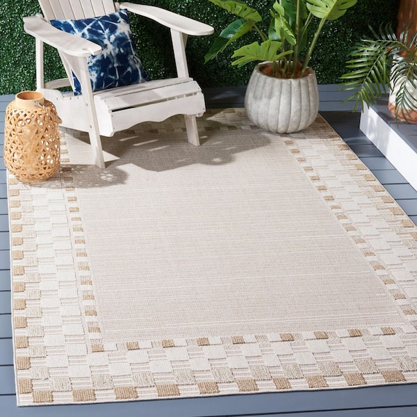 Global Beige/Light Beige 5 ft. x 8 ft. Border Indoor/Outdoor Area Rug