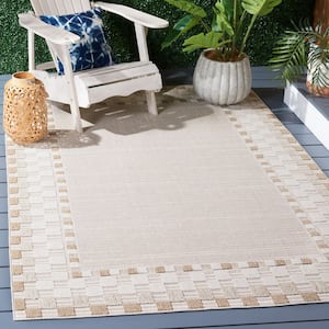 Global Beige/Light Beige 7 ft. x 7 ft. Square Border Indoor/Outdoor Area Rug