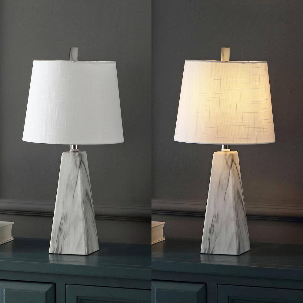 Owen 20.5" White Marble Finish Resin Table Lamp Set with Linen Shade