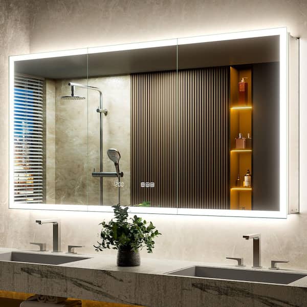 Terri 60 in. W x 30 in. H Acrylic LED Front & Back Light Rectangular Recessed/Surface Wall Medicine Cabinet with Mirror