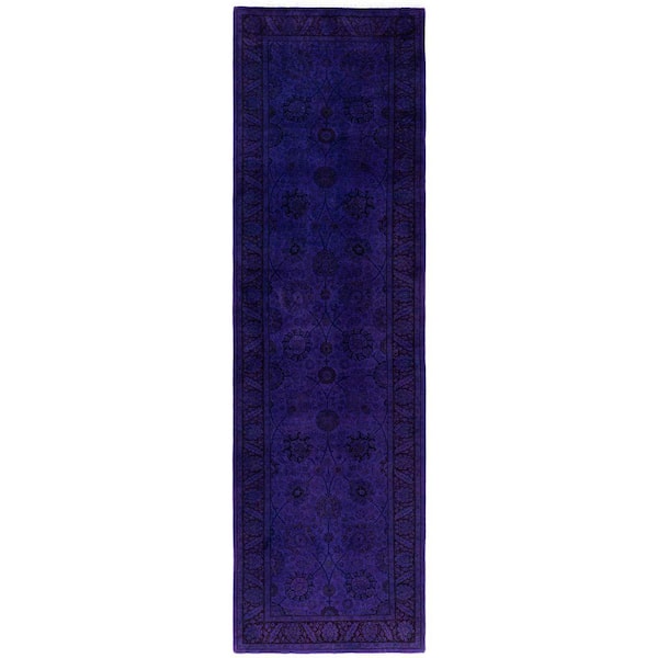Overdyed Purple 3 ft. x 11 ft. Solid Wool Indoor Runner Rug