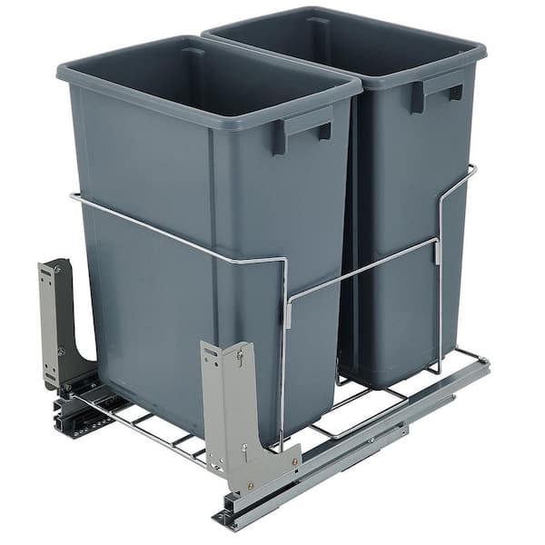 VEVOR 9 Gal. Pull-Out Trash Can 44 lbs. Load Capacity 2 Bins Under ...