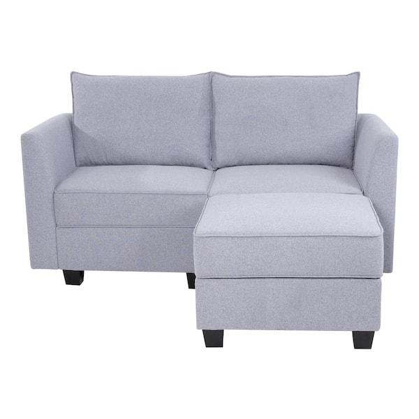 HOMESTOCK 61.22 in Modern Straight Arm Sectional Loveseat with Ottoman Storage Chaise for Sectional Sofa - Gray Linen
