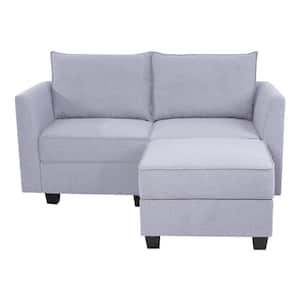 Contemporary 1 Piece Straight Arm Loveseat with Ottoman - Gray Linen