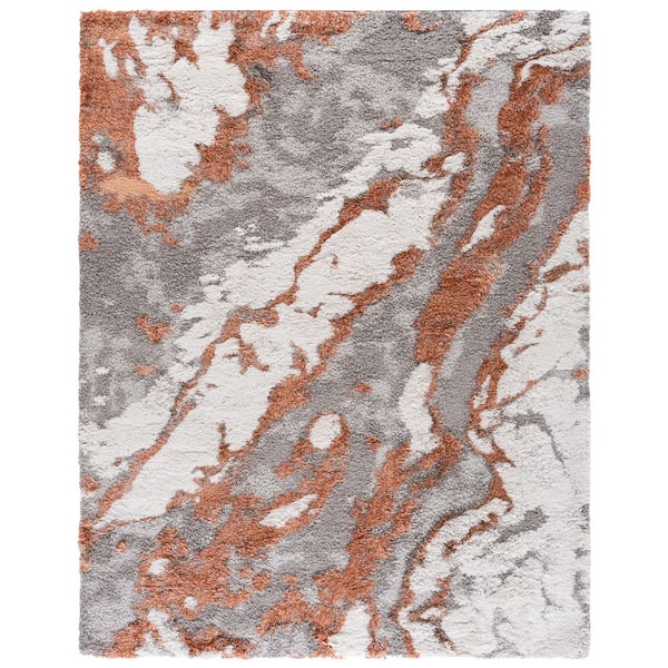 Horizon Shag 9 ft. x 12 ft. Gray/Rust Abstract Marble Area Rug