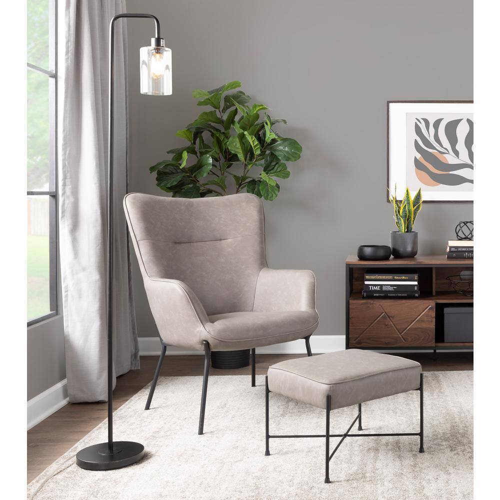 Industrial Black Metal and Grey Faux Leather Accent Chair