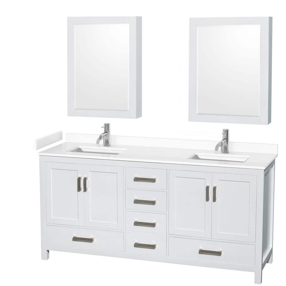 Sheffield 72 in. W x 22 in. D x 35 in. H Double Bath Vanity in White with White Cultured Marble Top and MC Mirrors price history on PriceWatchPro