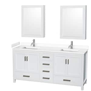 Sheffield 72 in. W x 22 in. D x 35 in. H Double Bath Vanity in White with White Cultured Marble Top and MC Mirrors