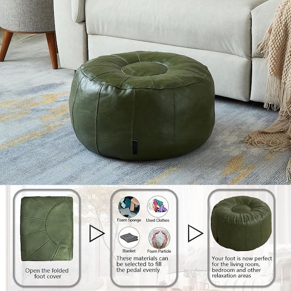 Waterproof Faux Leather Green Ottoman Cover Moroccan Style