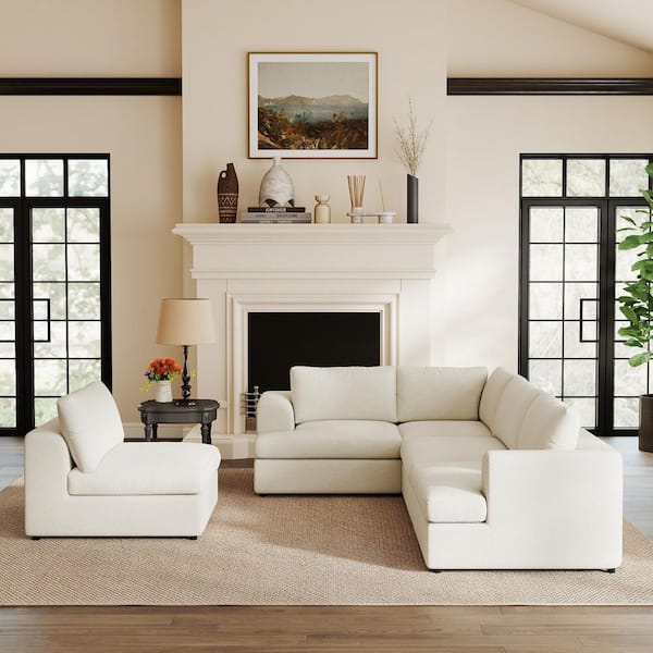 J&E Home 118 in. Square Arm Boucle Fabric Deep Seat Modular Free