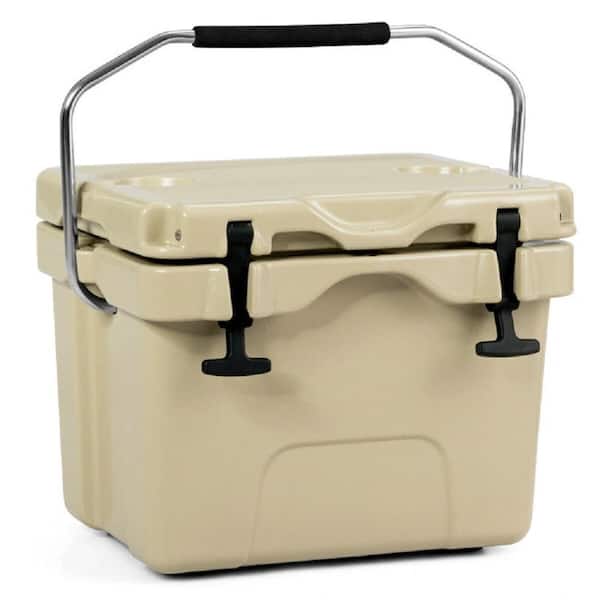 Amucolo 16 qt. 24-Can Capacity Khaki Portable Insulated Ice Cooler with 2-Cup Holders