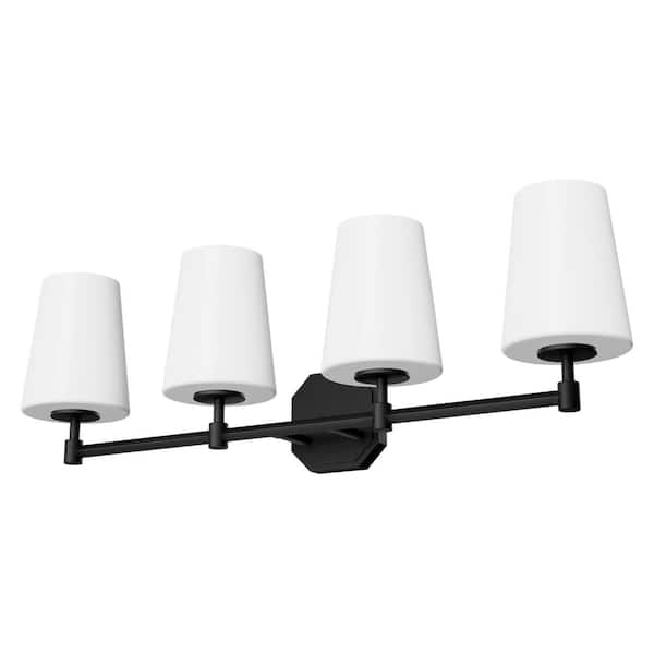 Nolita 30 in. 4 Light Matte Black Vanity Light with Cased White Glass Shades