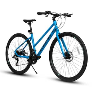 700C Road Hybrid Bike for Adult, 21-Speed Road Bike Road Bicycle Carbon Steel Frame/Dual-Disc Brakes/Multiple Colors