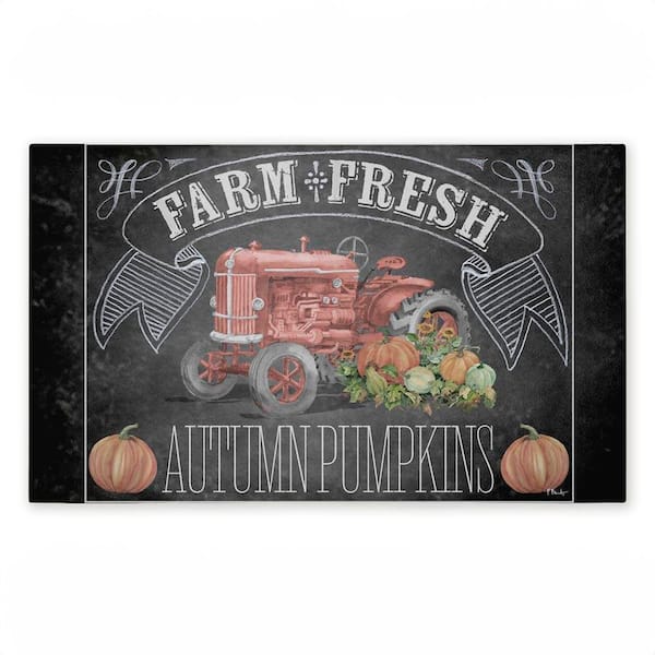 Autumn Tractor Chalkboard Pumpkins Black 18 in. x 30 in. Polyester Non-Slip Outdoor Door Mat