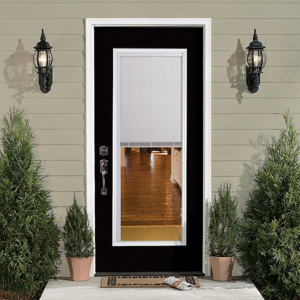 32 in. x 80 in. Full Lite Mini Blind Left Hand Inswing Painted Steel Prehung Front Exterior Door No Brickmold