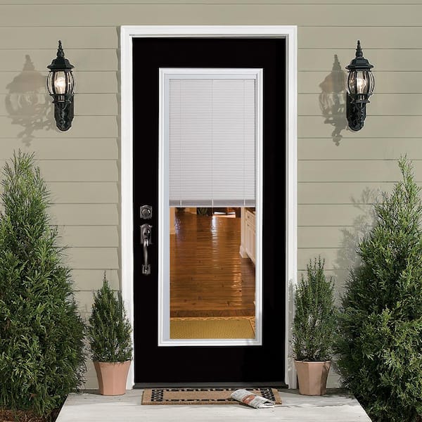 32 in. x 80 in. Mini Blind Left Hand Inswing Painted Steel Prehung Front Exterior Door No Brickmold