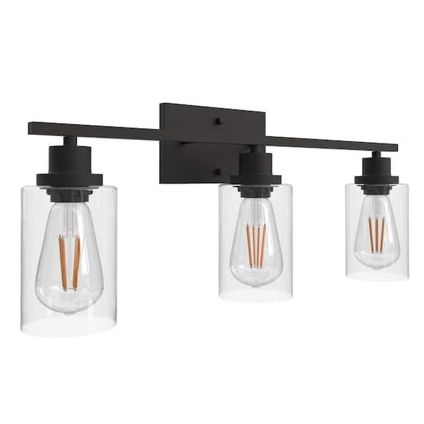 YANSUN 18 in. 3-Light Brushed Nickel Vanity Light with Seeded Glass Shade