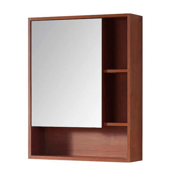 FINE FIXTURES Shawbridge 24 in. W x 29.50 in. H Small Rectangular Brown Surface Mount Medicine Cabinet with Mirror Left Hand
