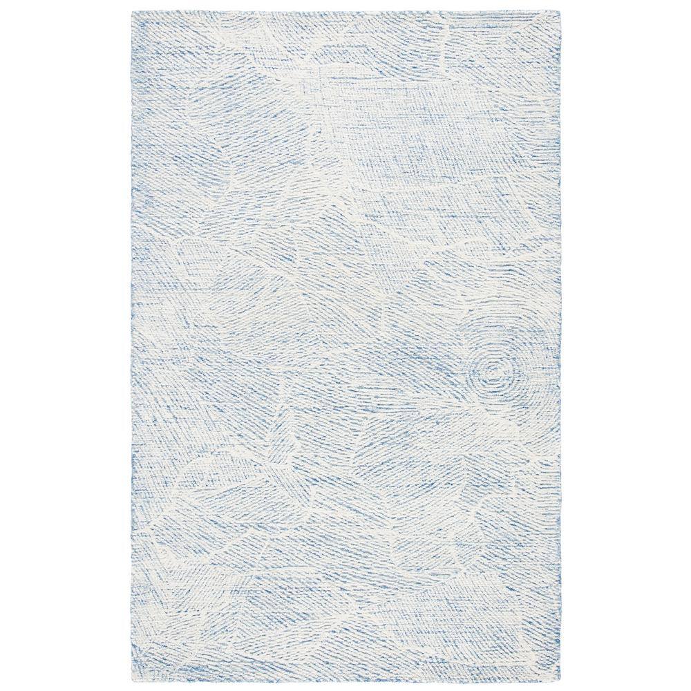 Blue and Ivory Floral Hand-Tufted Wool Area Rug, 5' x 8'