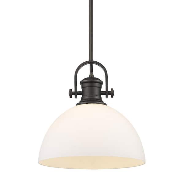 Golden Lighting Hines 1-Light Rubbed Bronze with Opal Glass Pendant