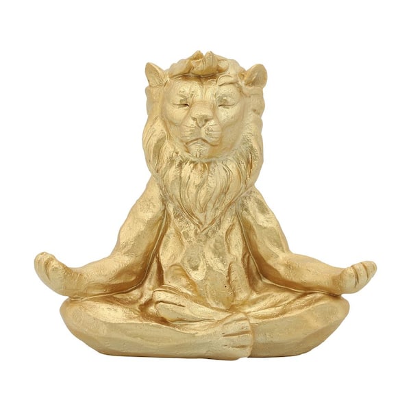 Liv & Skye Gold 7 in. x 7 in. Resin Yoga Lion Figurine