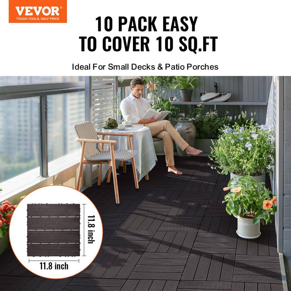Dark Brown Waterproof Interlocking Deck Tiles 12"x12" 10-Pack