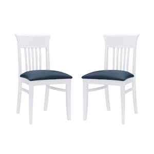 Jude White Wood with Navy Faux Leather Side Chair (Set of 2)