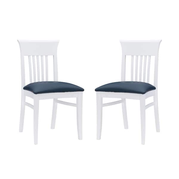Linon Home Decor Jude White Wood with Navy Faux Leather Side Chair (Set of 2)