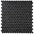Comet Penny Round Black 11-1/4 in. x 11-3/4 in. x 9 mm Porcelain Mosaic Tile