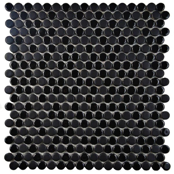 Merola Tile Comet Penny Round Black 11-1/4 in. x 11-3/4 in. x 9 mm Porcelain Mosaic Tile