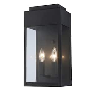 Marley 16 in. 2-Light Black Outdoor Wall Light Fixture with Clear Glass
