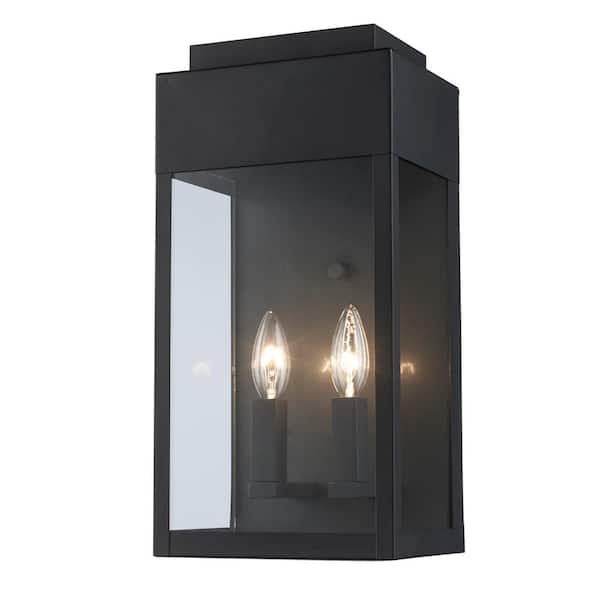 Bel Air Lighting Marley 16 in. 2-Light Black Outdoor Wall Light Fixture with Clear Glass