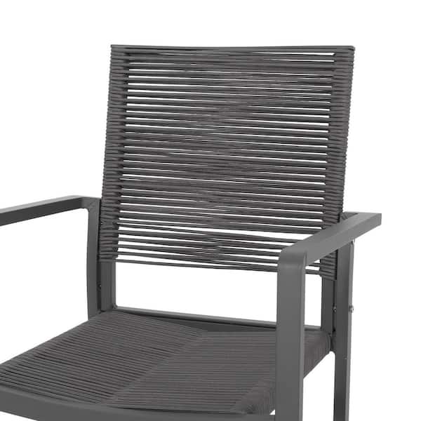 2-Pieces Modern Aluminum Outdoor Dining Chair in Gray for Garden