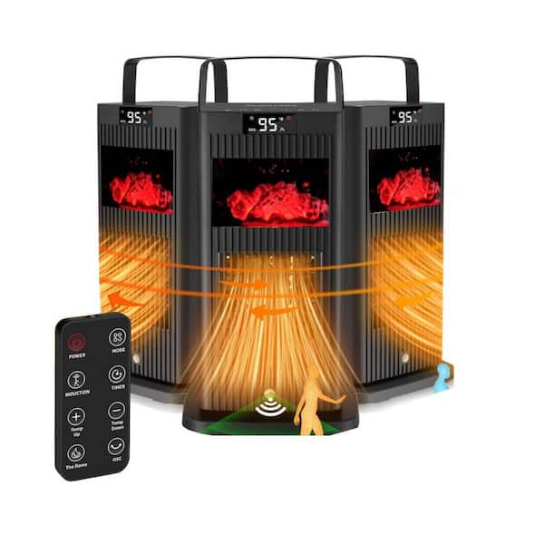 14 in.H 1500W Space Heater Oscillating Electric Ceramic Room Radiant Heater with Infrared Sensor,Fireplace Flame Effect