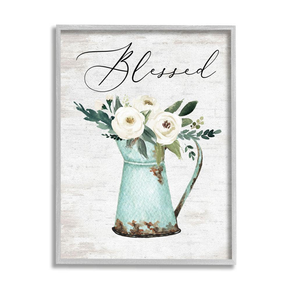 Stupell Industries Blessed Phrase Vintage Farm White Bouquet By Lettered and Lined Framed Print Nature Texturized Art 11 in. x 14 in., Blue