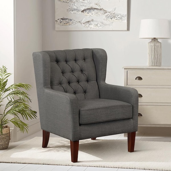 Lazzara Gabe Dark Gray Textured Fabric Upholstery Accent Chair 1266DG-1 ...