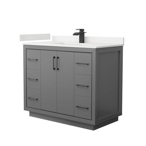 Wyndham Collection Icon 42 in. W x 22 in. D x 35 in. H Single Bath Vanity in Dark Gray with White Quartz Top