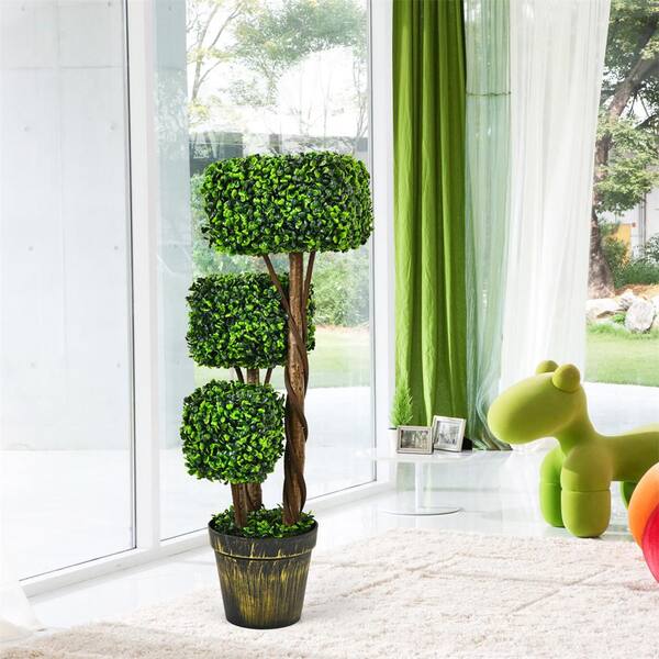 HONEY JOY Artificial Triple Square Shaped Topiary Tree with Built