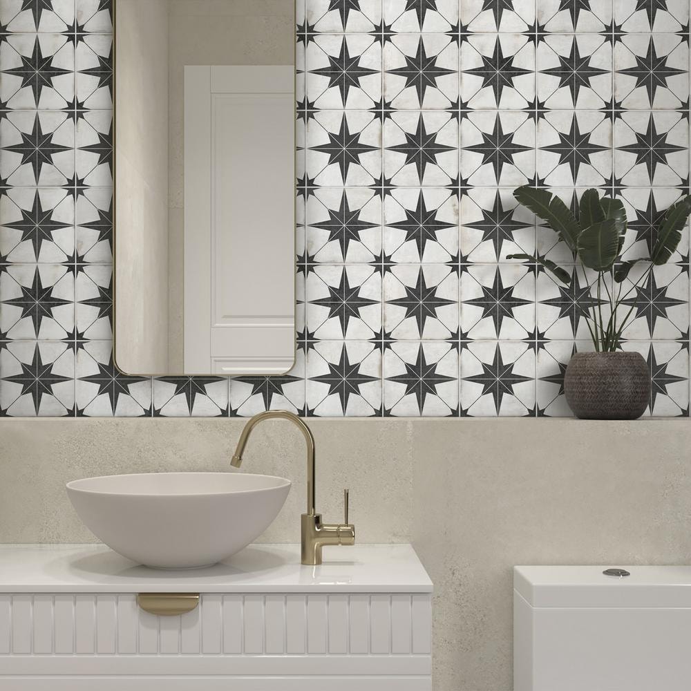 Black and White Vinyl Star Pattern Peel and Stick Wallpaper