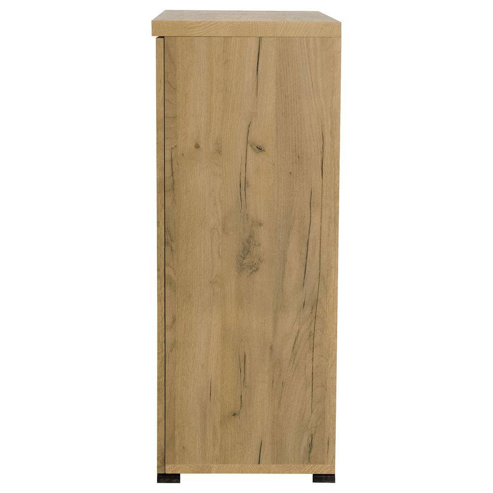 Golden Oak and Gunmetal Mesh Door Accent Cabinet