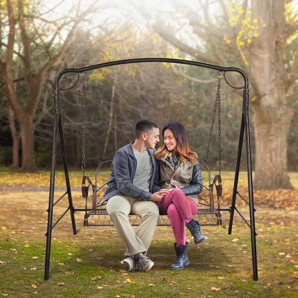 2-Person Black Metal Porch Swing L08FRCG9Y8 - The Home Depot