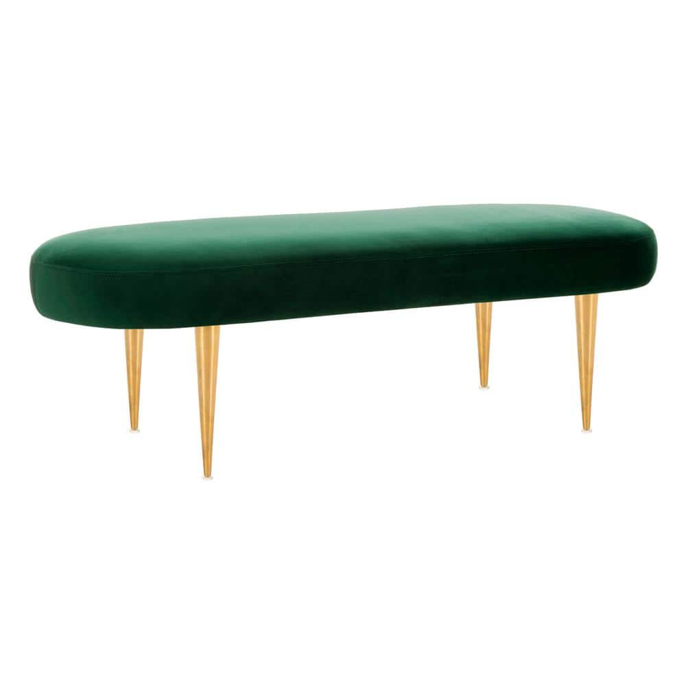 Emerald Velvet Transitional Storage Bench with Retro Gold Legs
