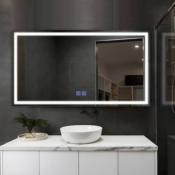 NEUTYPE 26 in. W x 47 in. H Rectangle Frameless Bathroom LED Mirror HD ...