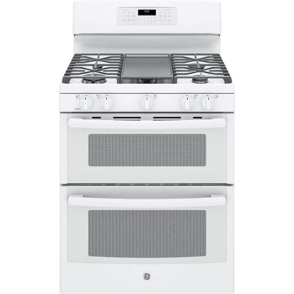 GE 6.8 cu. ft. Double Oven Gas Range with Self-Cleaning and Convection Lower Oven in White