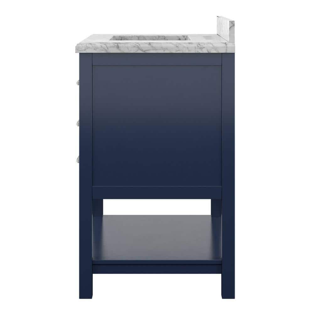 Blue Pine Wood Single Sink Bathroom Vanity with Marble Top